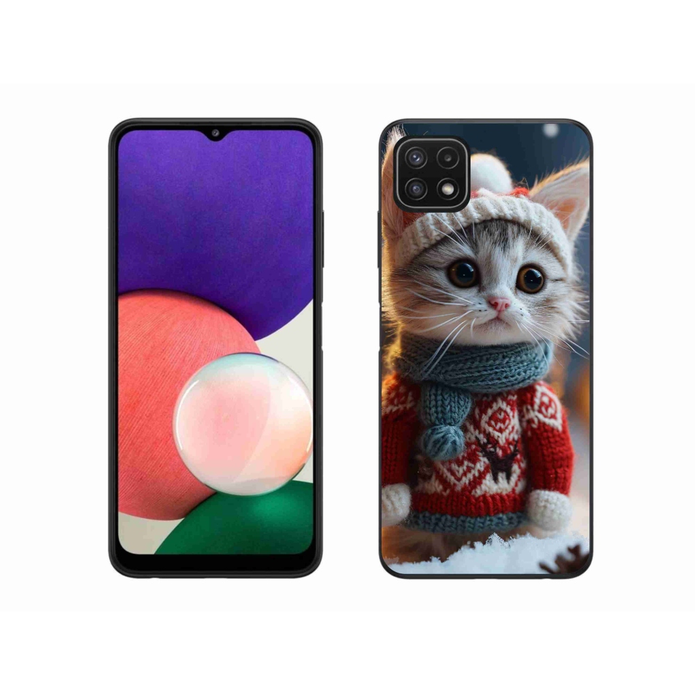 Zselés borítás mmCase Samsung Galaxy A22 5G - cica pulóverben