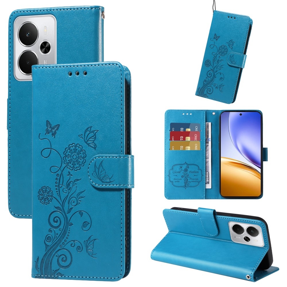 Virágos könyvtáska a Realme 14 5G készülékhez - kék