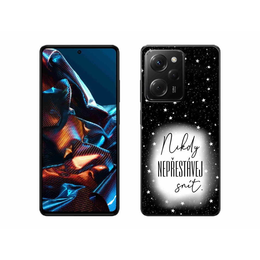 Gél borítás mmCase a Xiaomi Poco X5 Pro 5G számára - idézet 1 fehér és fekete háttérrel