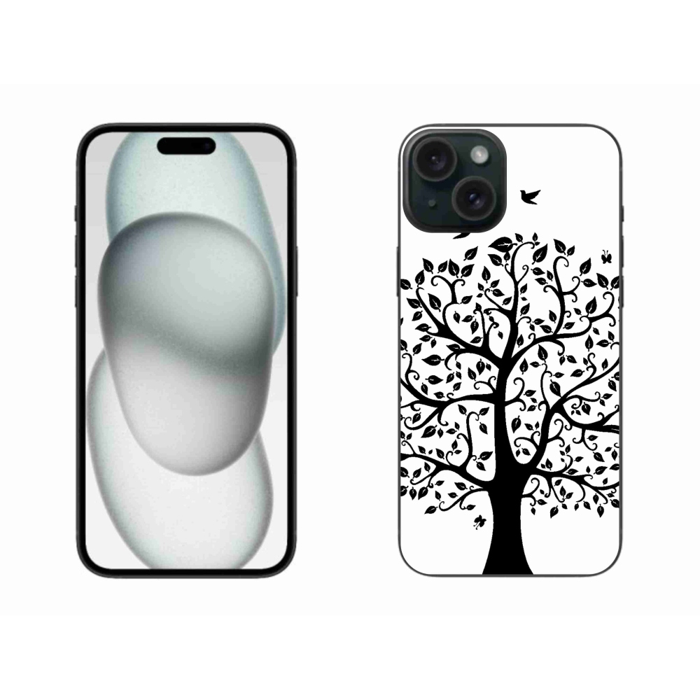 Zselés borítás mmCase iPhone 15 Plus készülékhez - fekete-fehér fa