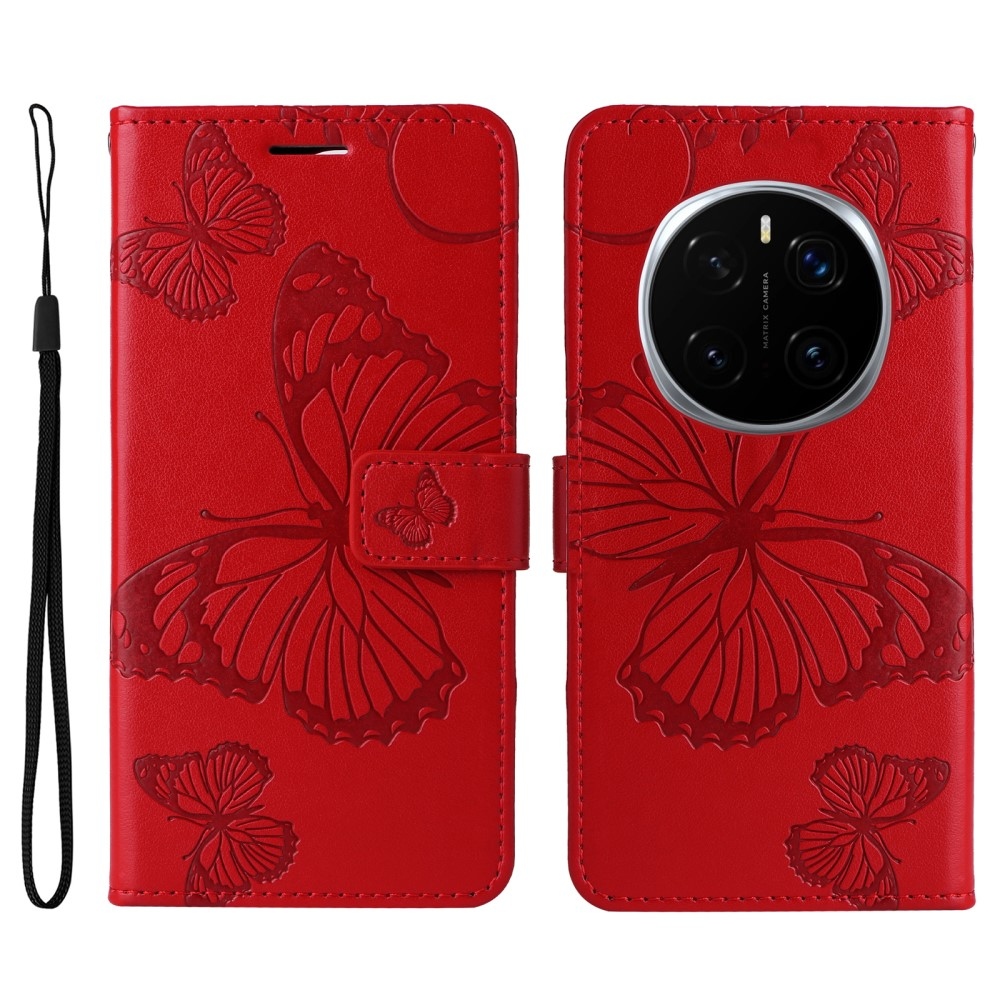 Nagy pillangó könyv tok a Honor Magic 7 Pro 5G számára - piros