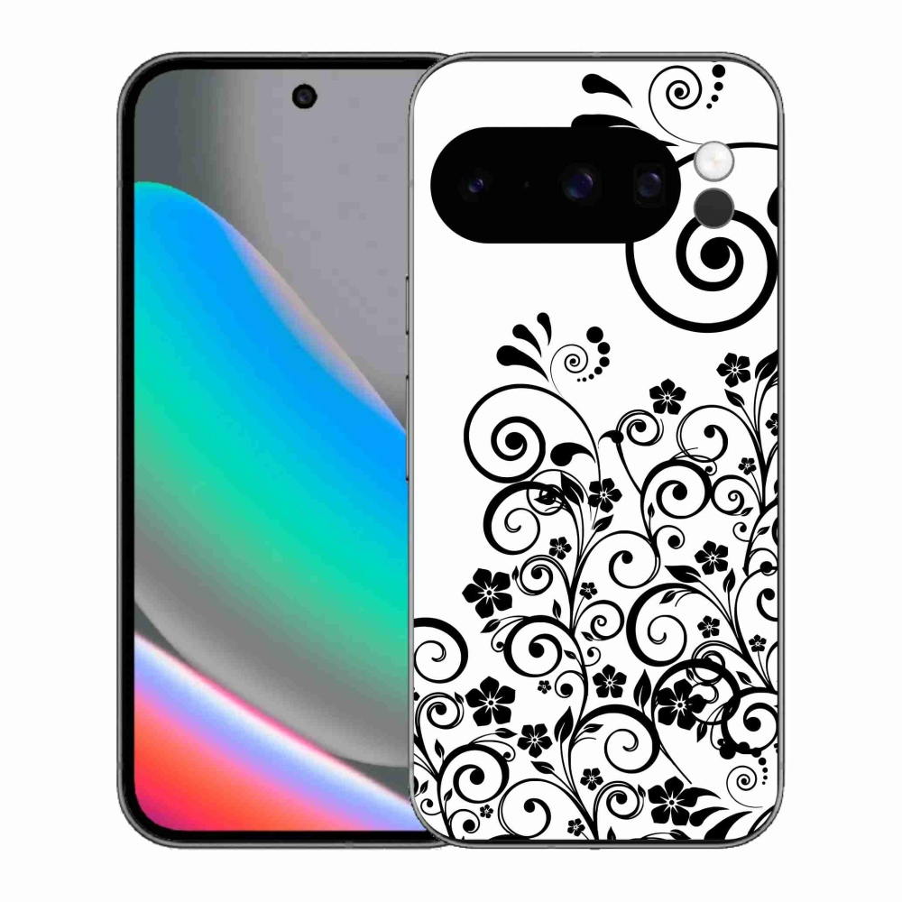 Zselés borítás mmCase a Google Pixel 10 Pro készülékhez - fekete és fehér virágminták