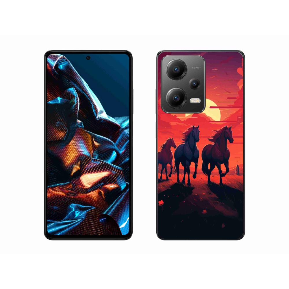 Gél borító mmCase a Xiaomi Redmi Note 12 Pro 5G-hez - lovak és naplemente