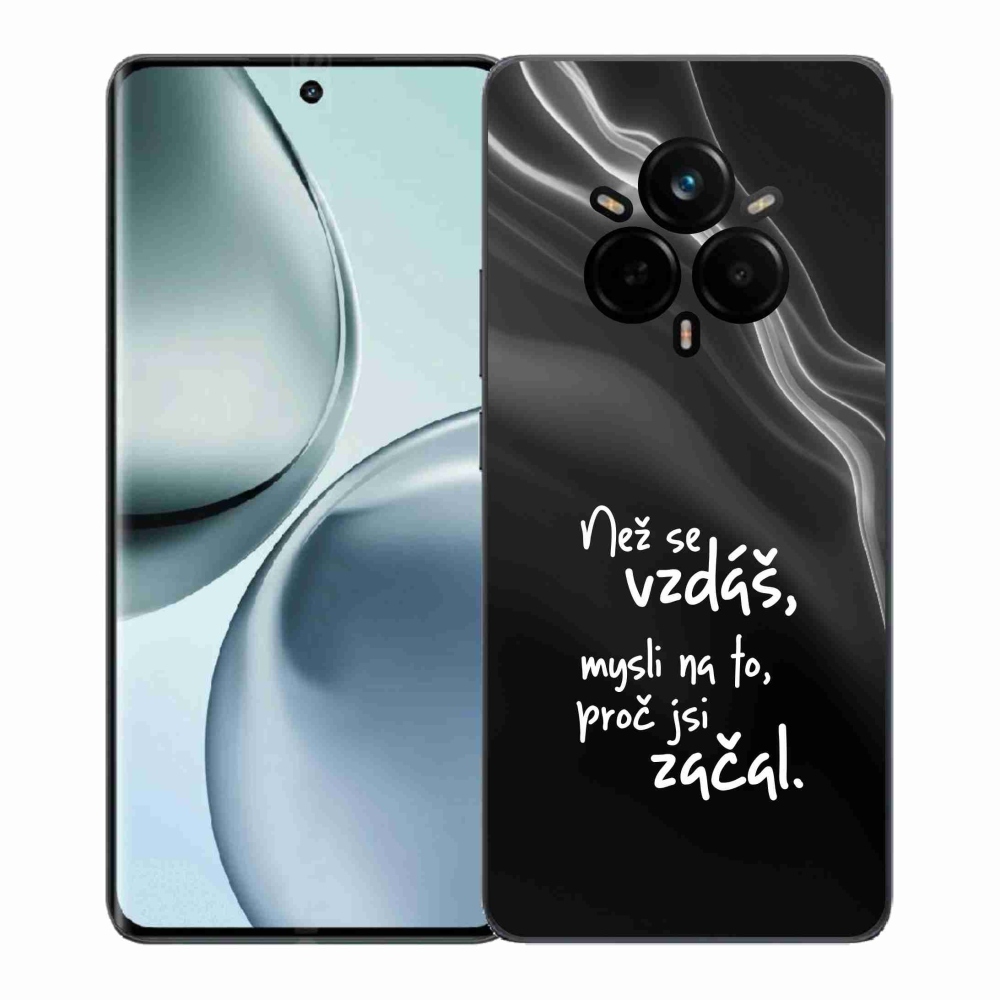Gél borítás mmCase a Realme 14 Pro+ 5G - idézet 2 fekete háttérrel