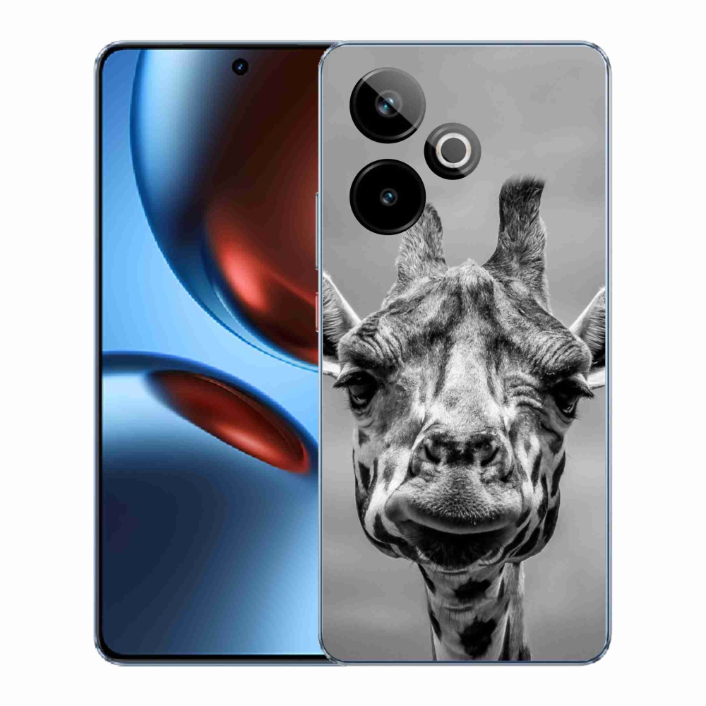 Rugalmas zselés tok mmCase képpel a Realme GT 7 5G/GT 7T 5G számára - fekete-fehér zsiráf