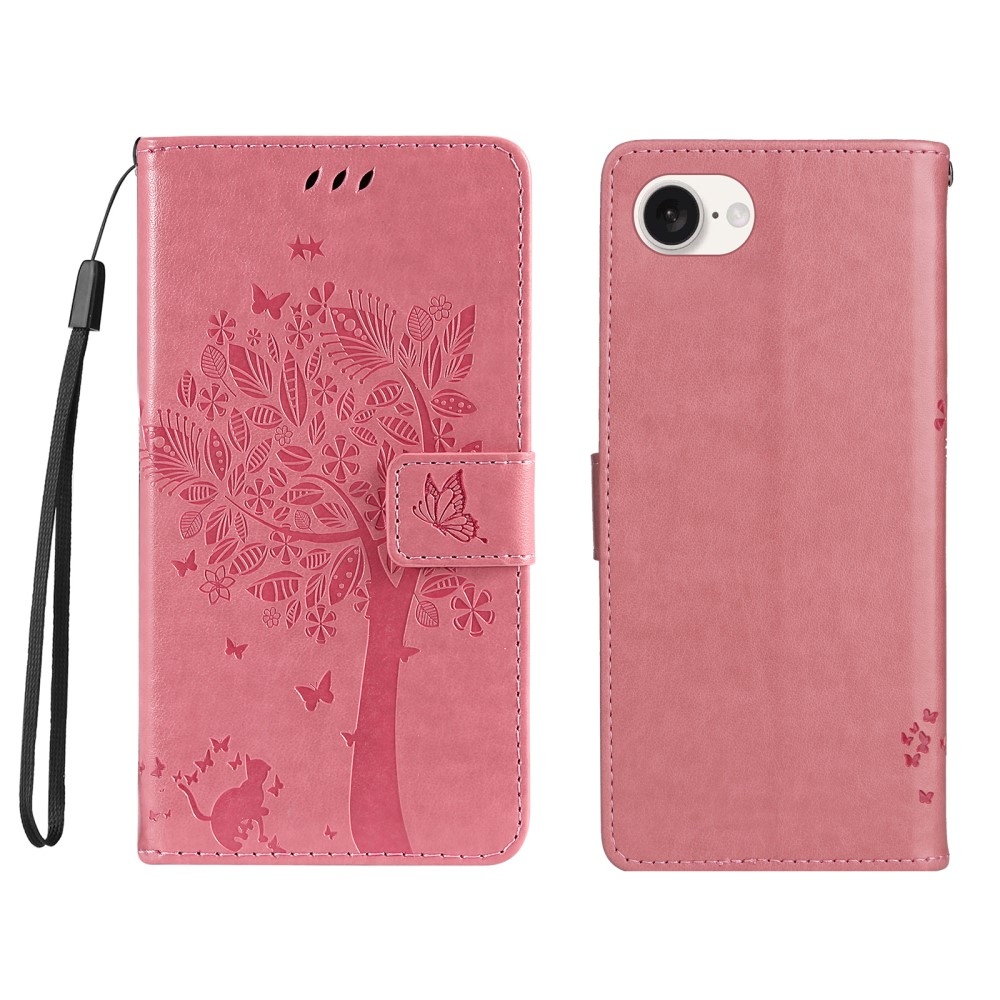 Fák könyvtáska iPhone 16e készülékhez - rózsaszín