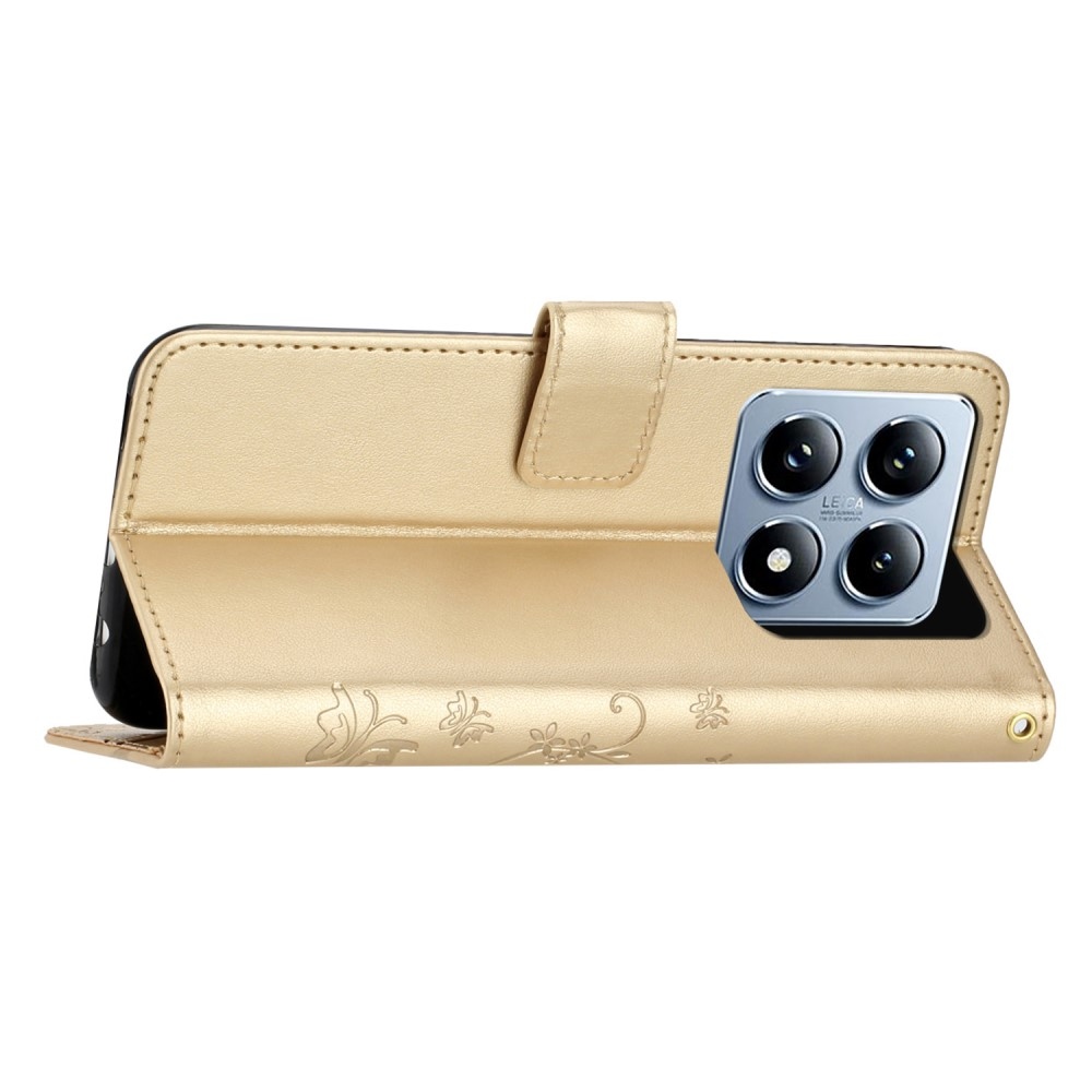 Virágok könyv tok Xiaomi 14T-hez - arany színű