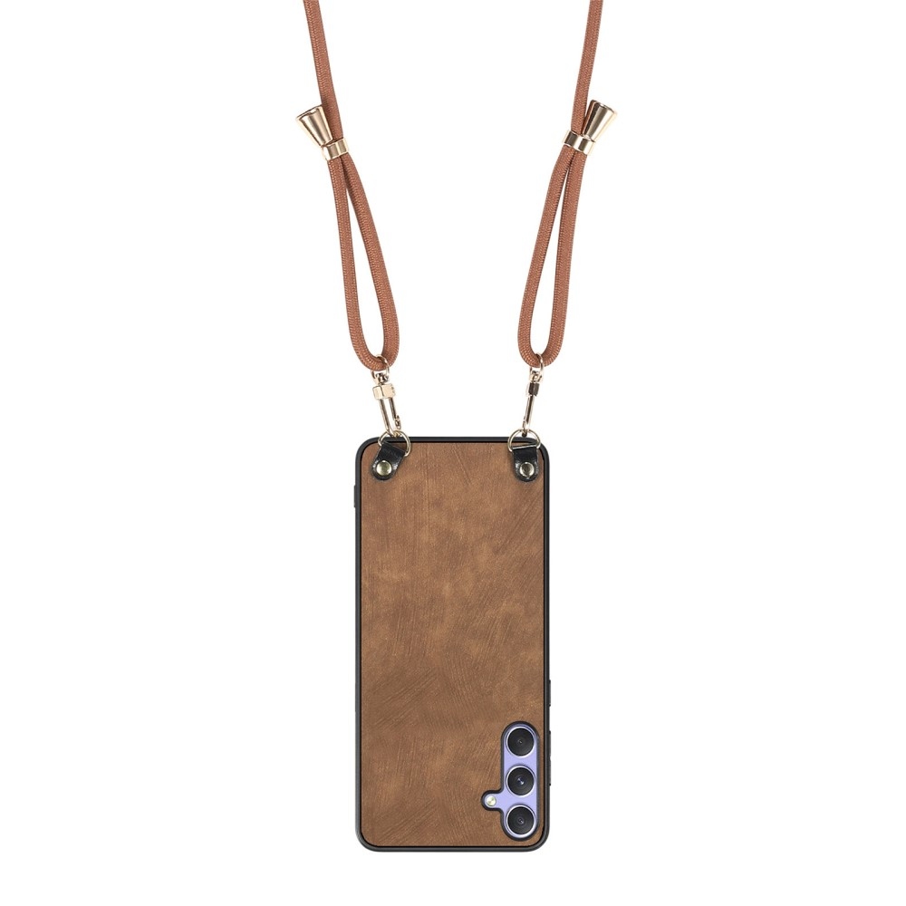 Retro zselés tok zsinórral és műbőrrel Samsung Galaxy A26 5G számára - barna színű