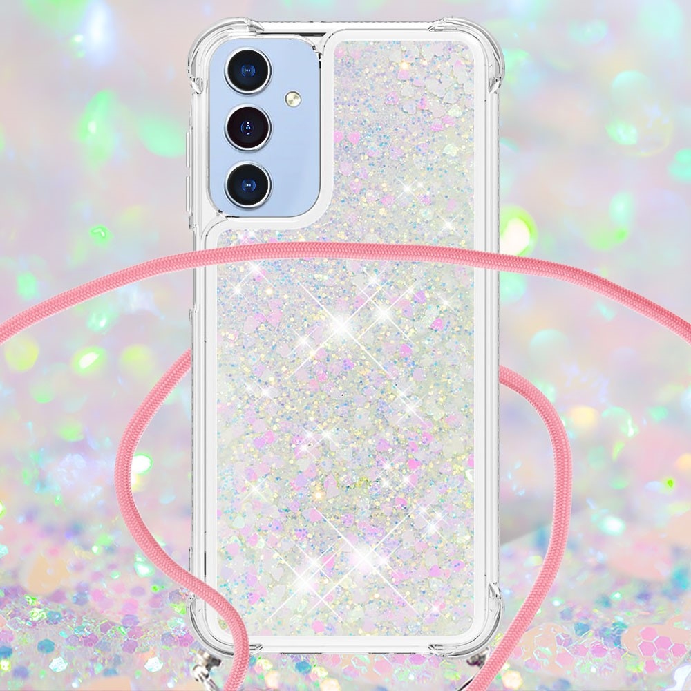 Csillogó homokóra zselés tok zsinórral Samsung Galaxy A26 5G - rózsaszín/ezüst/szívecske