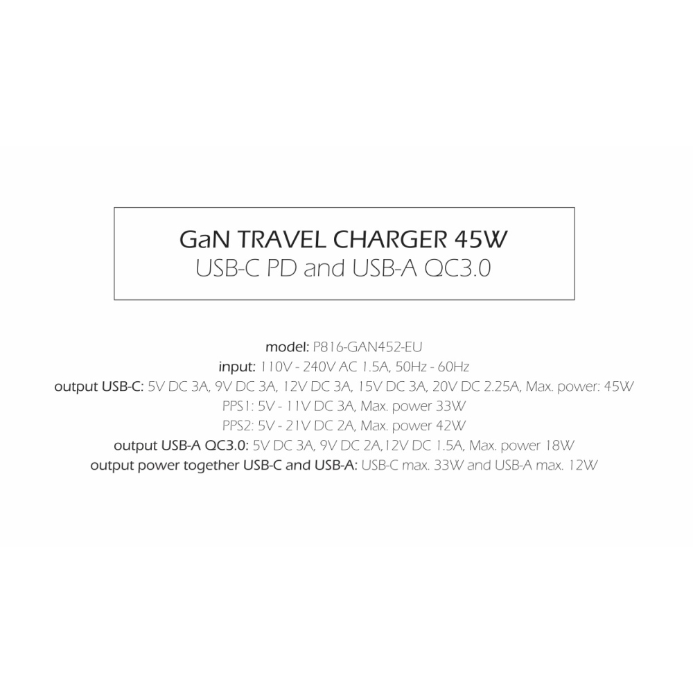 Töltő Swissten GaN 1x USB-C 45W PD + 1x USB-A 18W QC - fehér