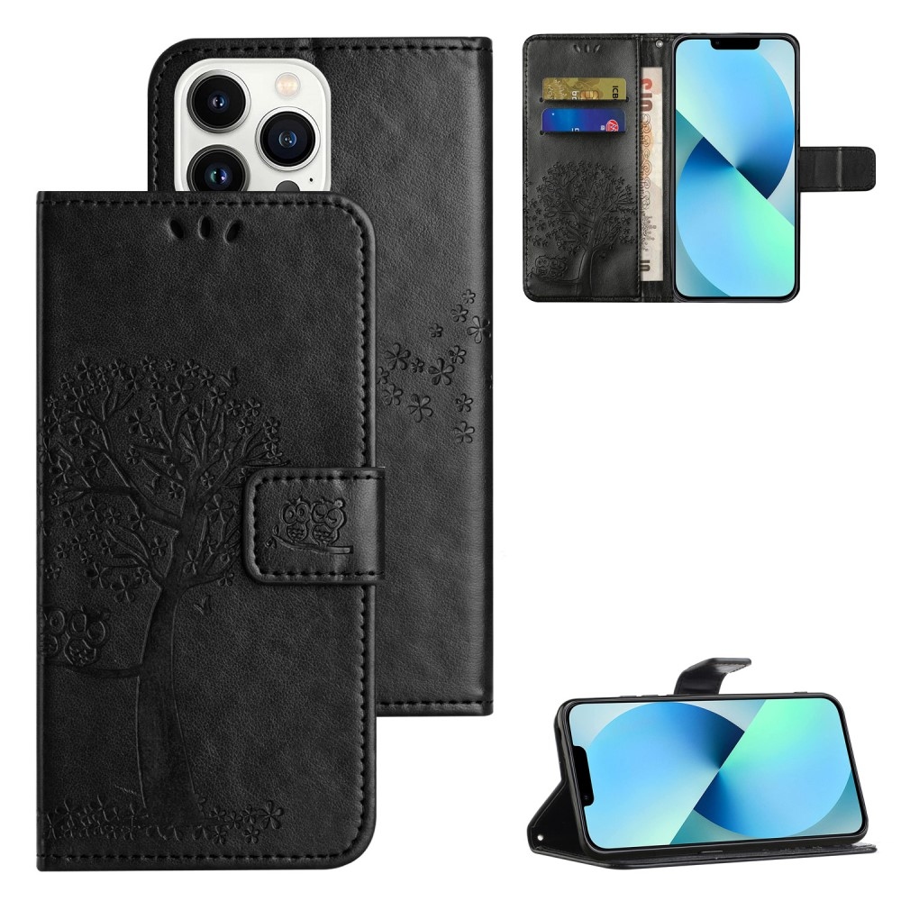 Fa könyvtáska iPhone 15 Pro Max készülékhez - fekete