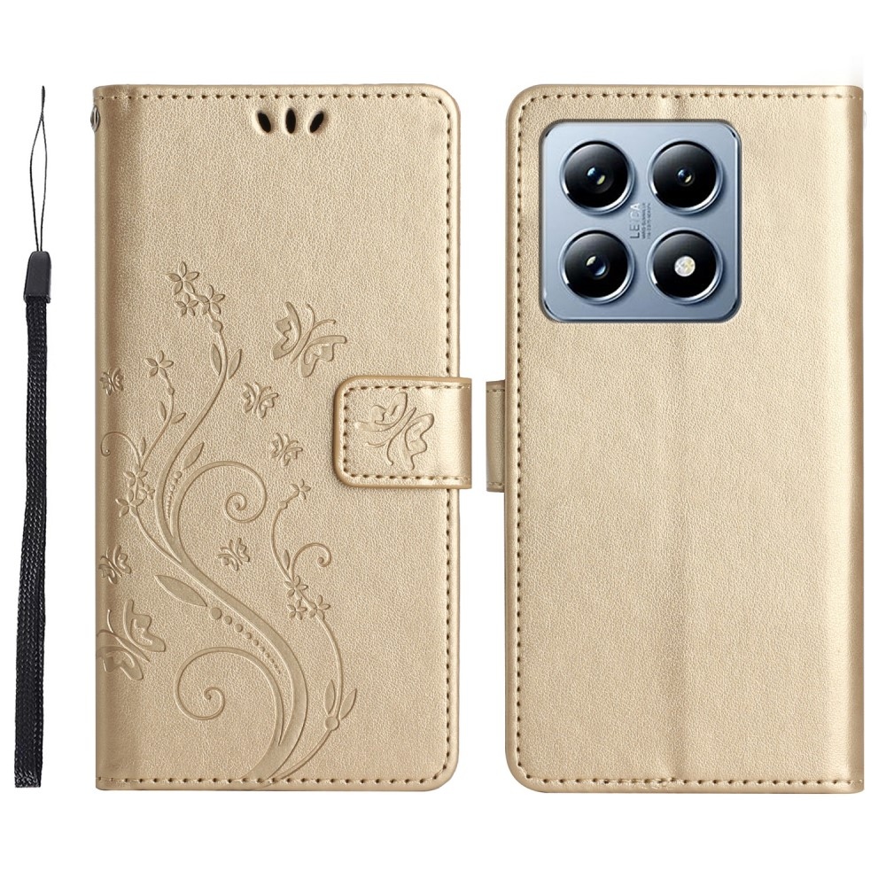 Virágok könyv tok Xiaomi 14T-hez - arany színű