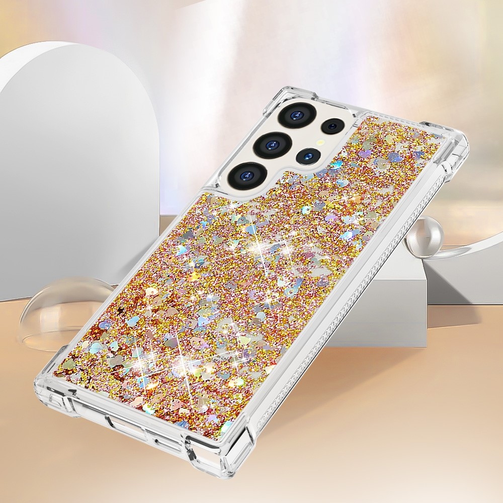 Glitter homokóra zselés tok Samsung Galaxy S24 Ultra készülékhez - arany/szív