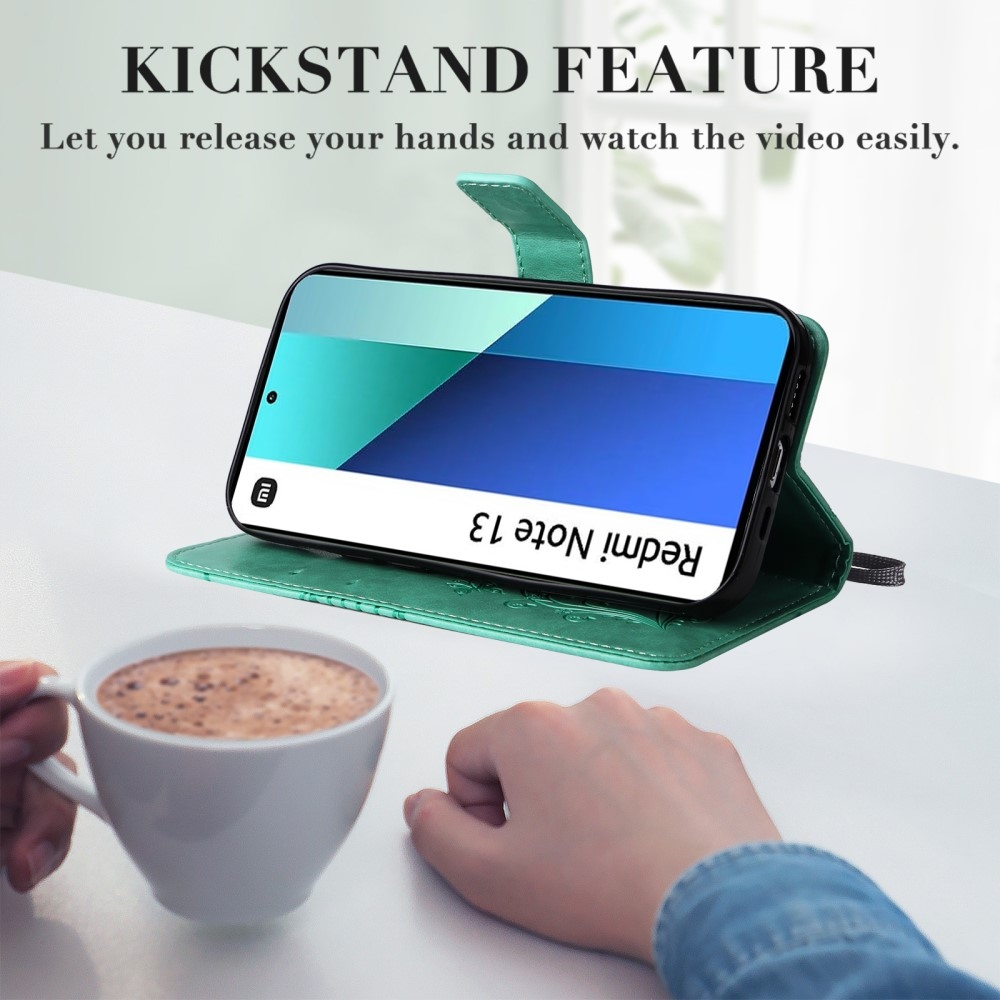 Nagy pillangó könyv tok a Xiaomi Redmi Note 13-hoz - teal színű