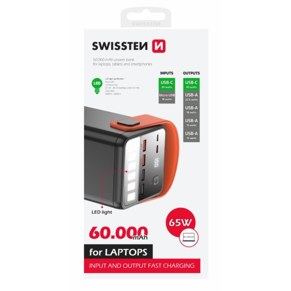 Swissten Powerbank POWER LINE 65W 60000mAh