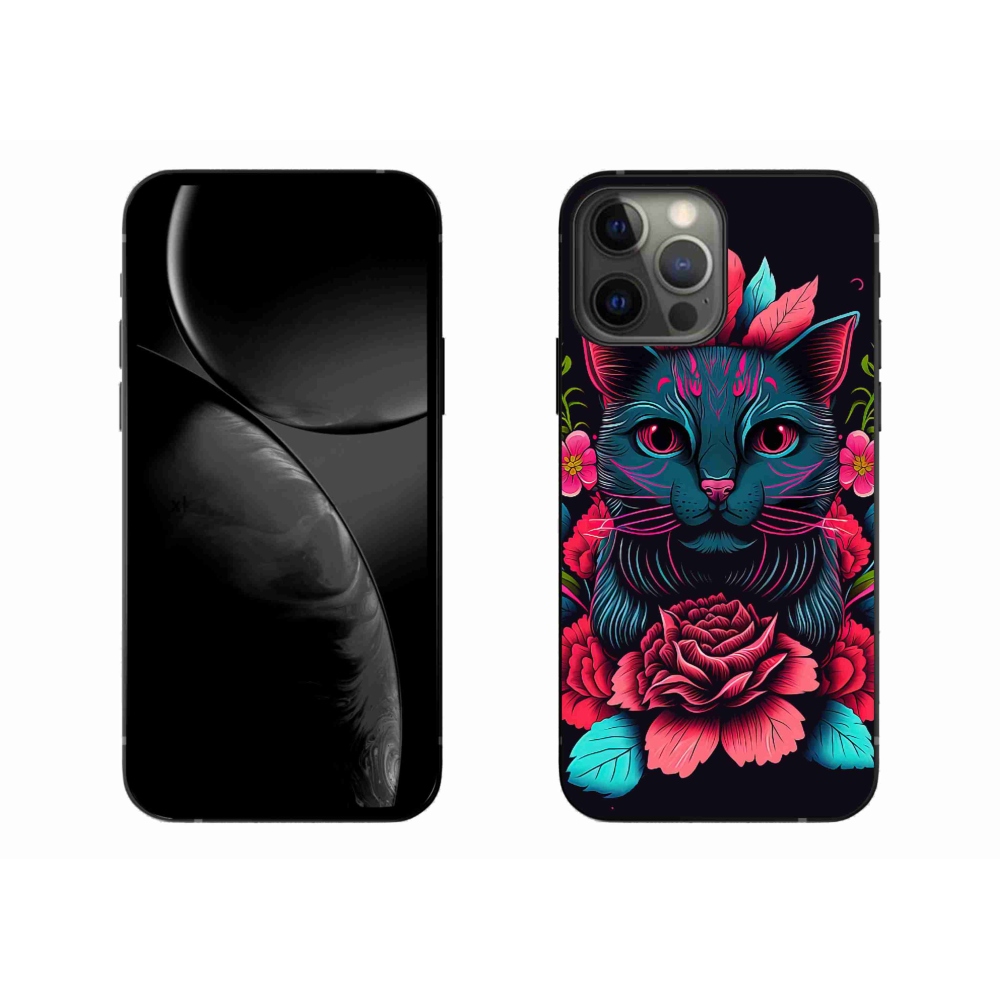 Gél borítás mmCase iPhone 13 Pro Max készülékhez - virágok és macska