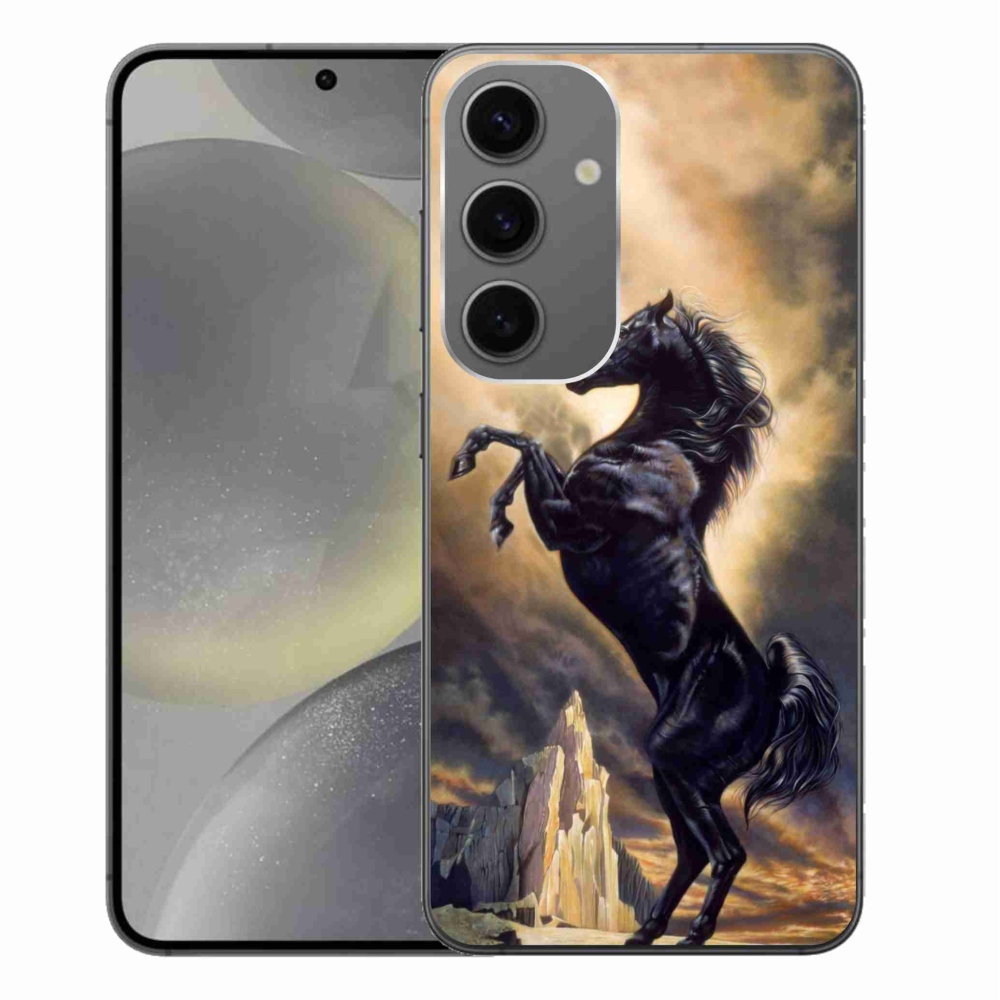 Zselés borítás mmCase Samsung Galaxy S24+ - fekete rajzfilm lóhoz