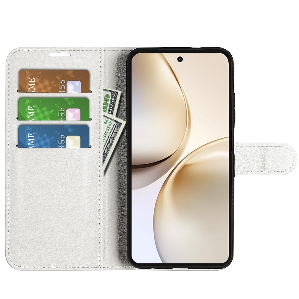 Litchi könyvtáska a Realme 14 Pro+ 5G készülékhez - fehér