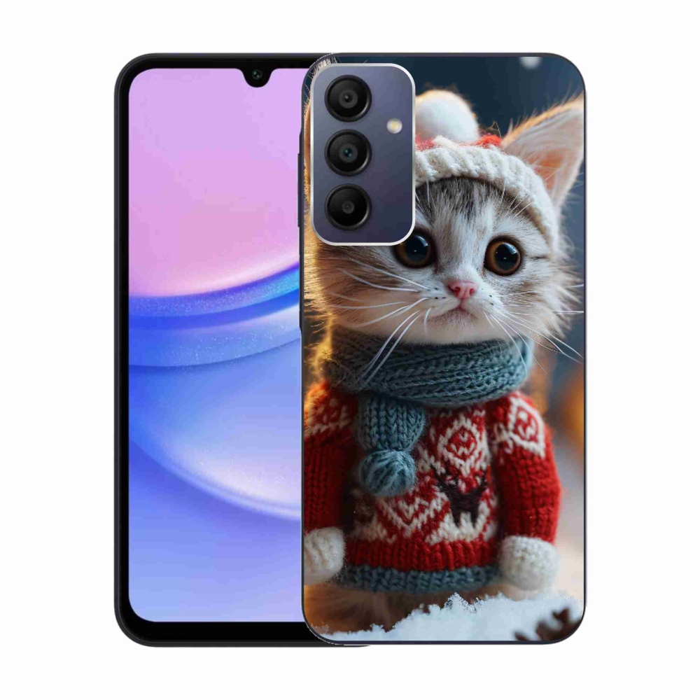 Zselés borítás mmCase Samsung Galaxy A15 4G/5G készülékhez - cica pulóverben