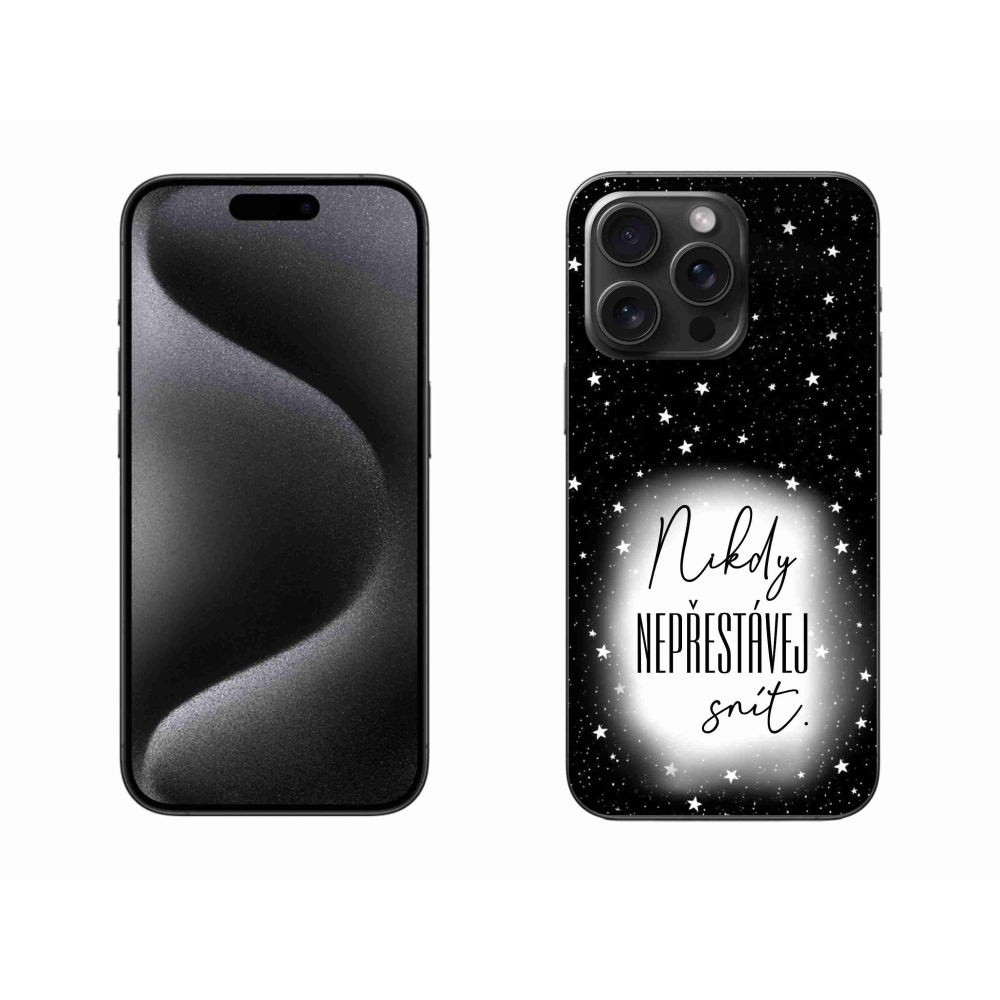 Gél borítás mmCase iPhone 15 Pro Max készülékhez - Idézet 1 fehér és fekete háttérrel