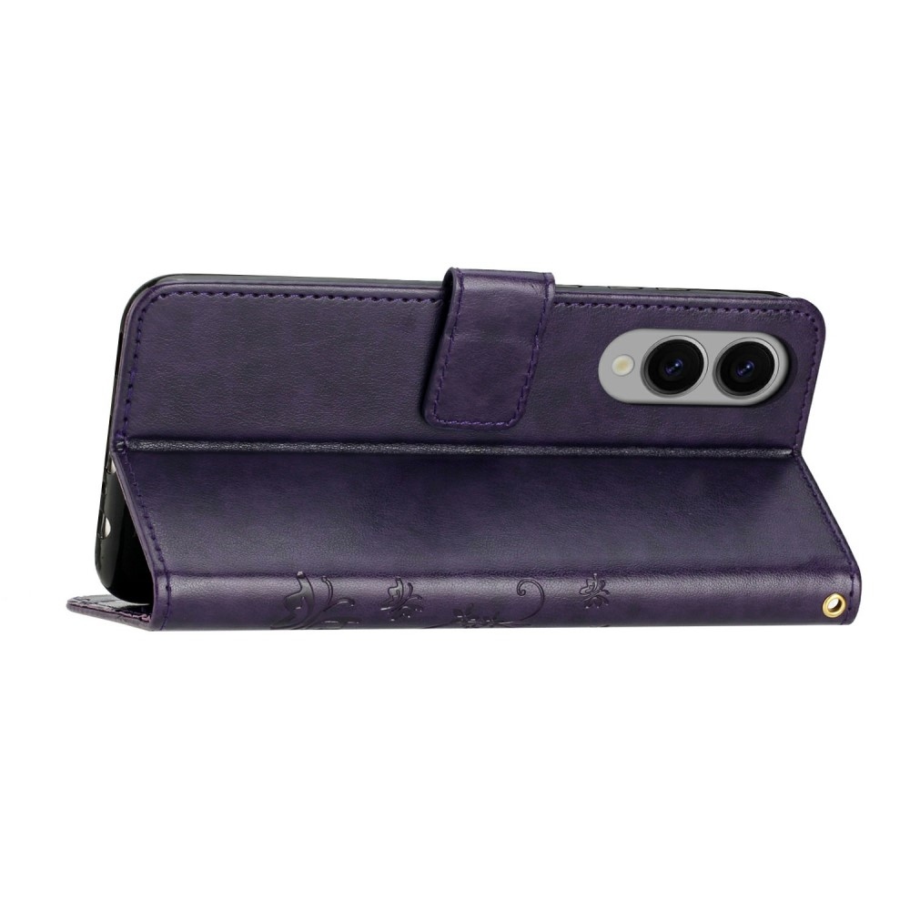 Virágok könyv tok Samsung Galaxy S25 Edge készülékhez - sötét lila