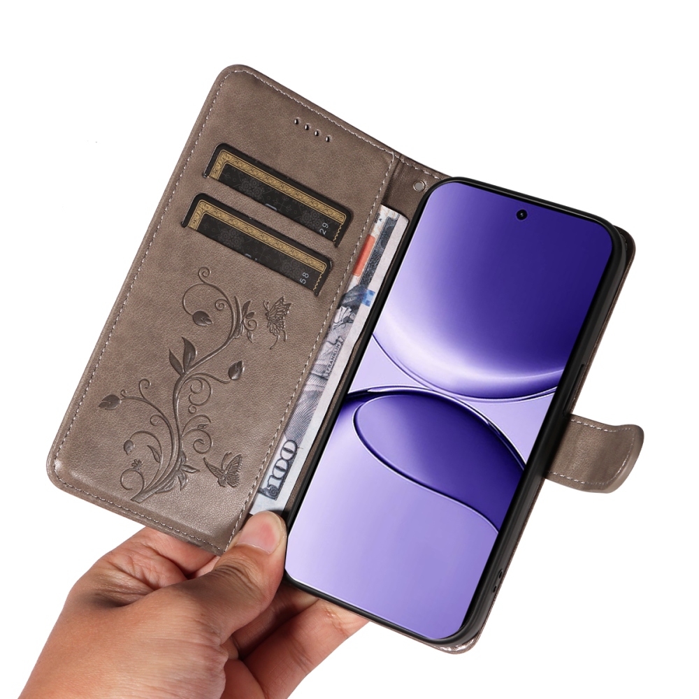 Virágok könyv tok a Xiaomi Poco F7 5G-hez - szürke