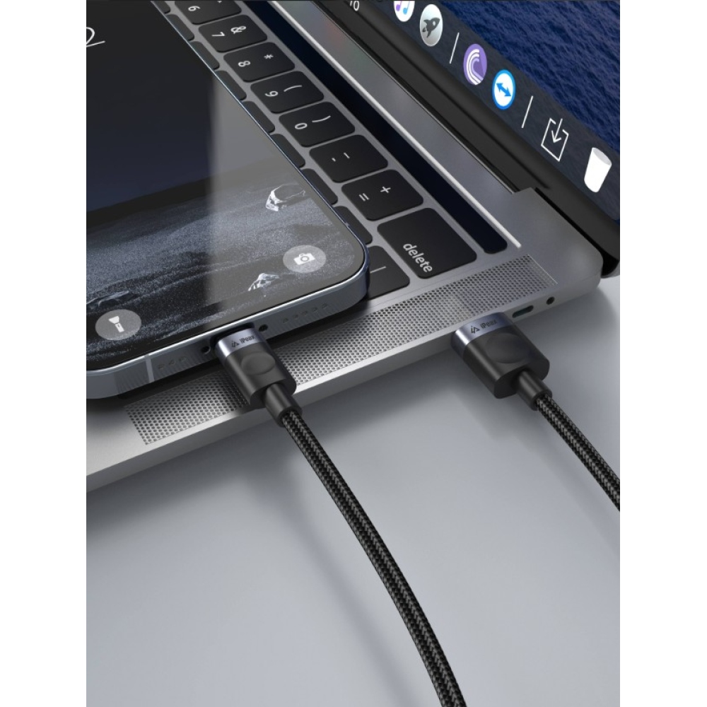 iPEAX Textil kábel USB-A / USB-C 1,5 m, USB 2.0 - fekete