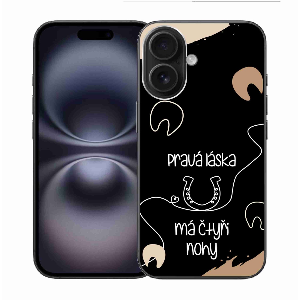 Gél borítás mmCase iPhone 16 készülékhez - ló motívum fekete háttér