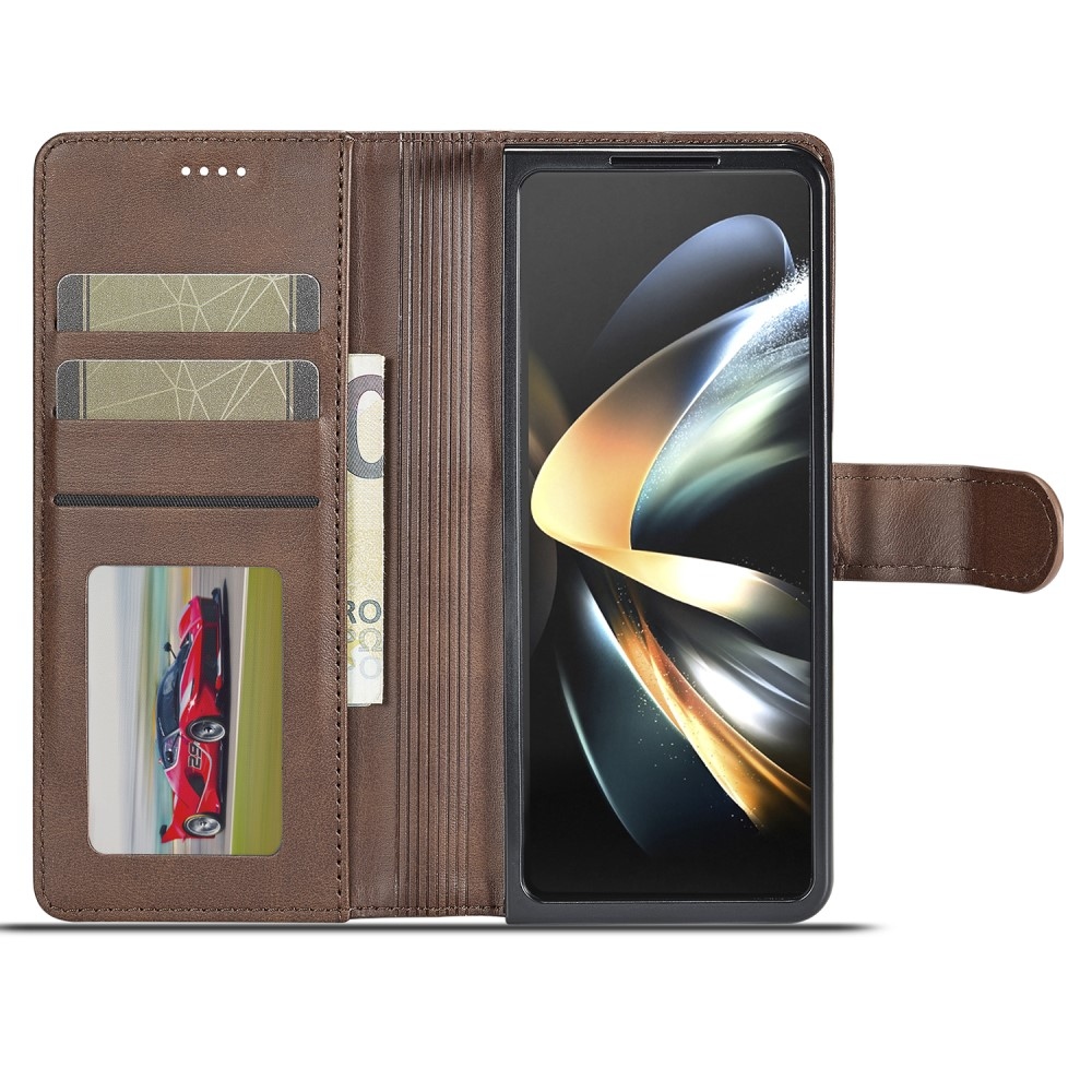 Imeeke könyvtáska Samsung Galaxy Z Fold5 5G - barna színben