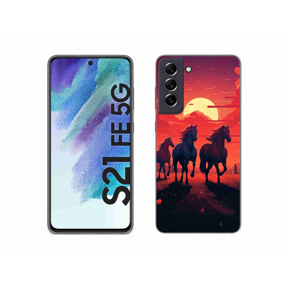 Gél borítás mmCase Samsung Galaxy S21 FE 5G - lovak és naplemente