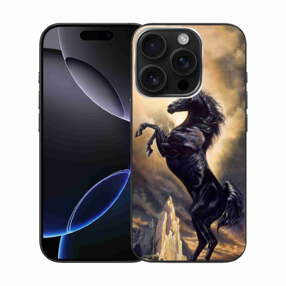 Gél borítás mmCase iPhone 16 Pro készülékhez - fekete rajzfilm ló