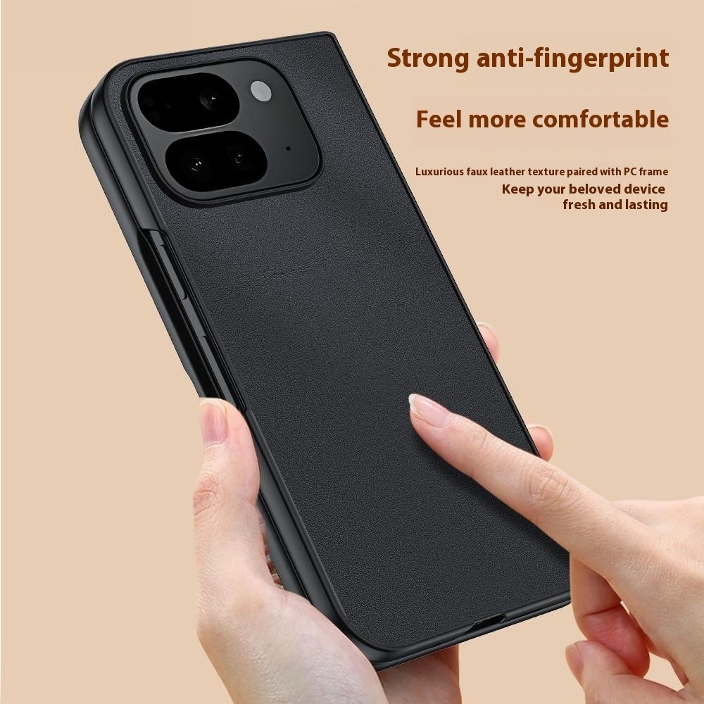 Műbőrrel borított műanyag tok a Google Pixel 10 Pro Fold-on - fekete