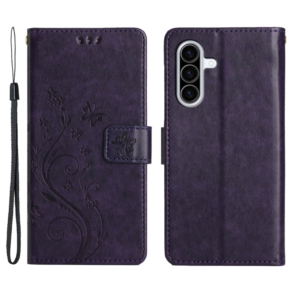 Virágok könyv tok Samsung Galaxy A26 5G - sötét lila
