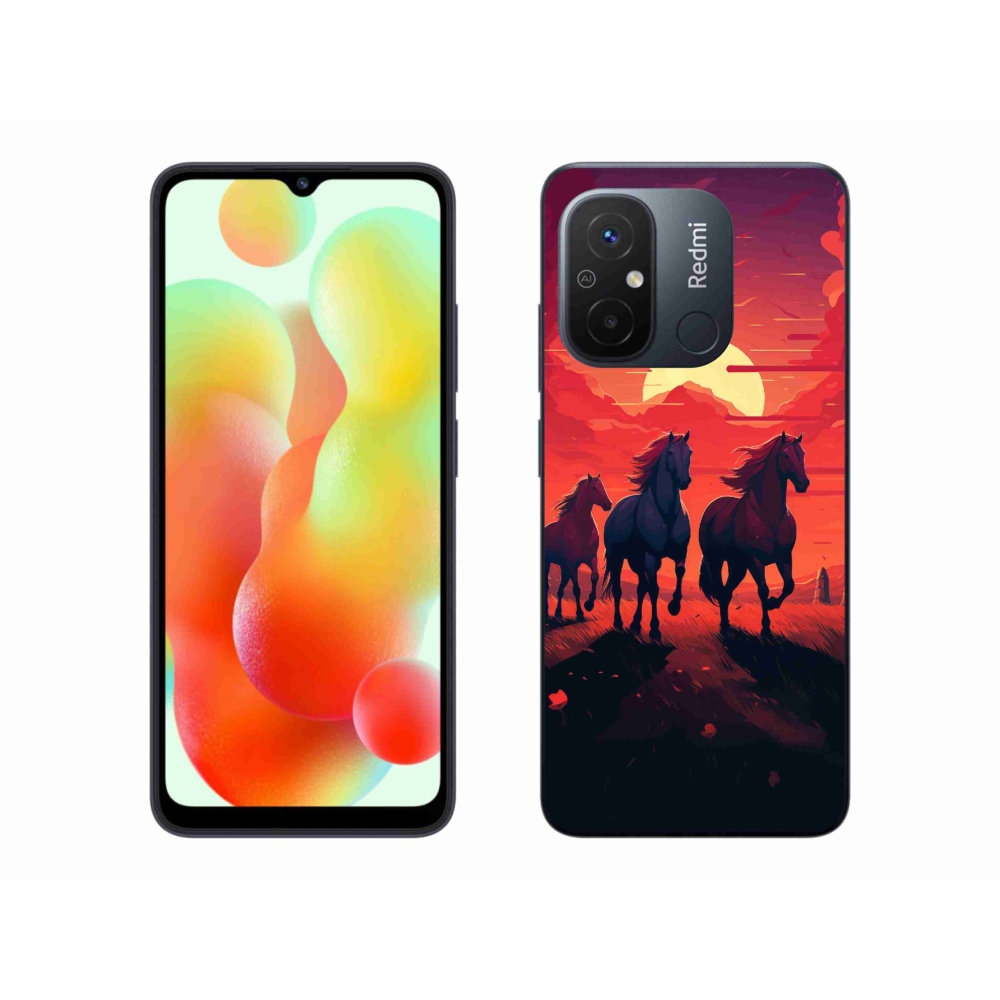 Gél borító mmCase a Xiaomi Redmi 12C-hez - lovak és naplemente