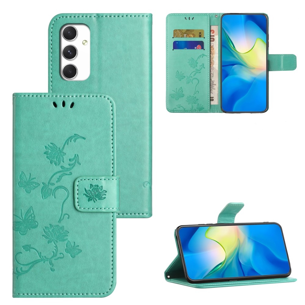 Virágos könyvtáska Samsung Galaxy A16 4G/5G készülékhez - teal színű
