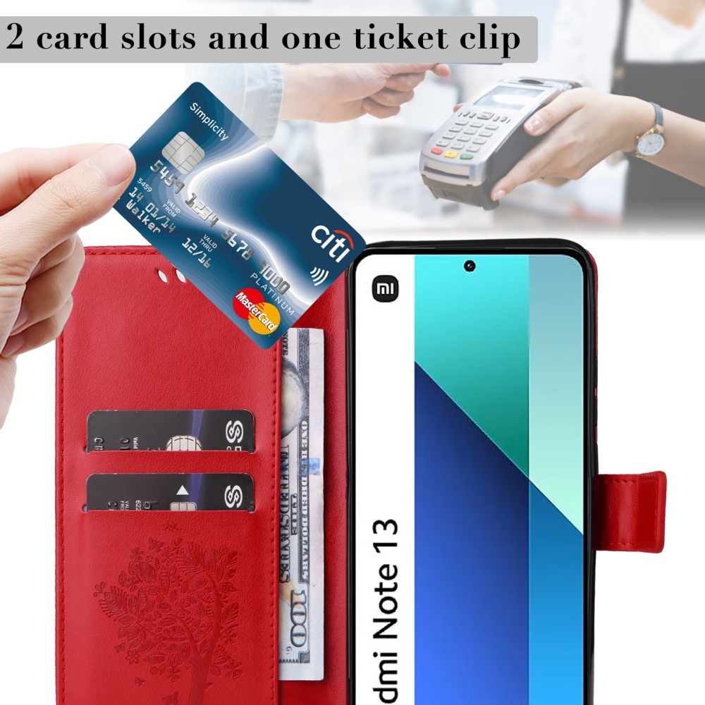 Fák könyv tok Xiaomi Redmi Note 13-hoz - piros