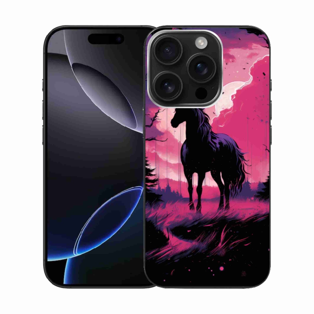 Zselés borítás mmCase iPhone 16 Pro készülékhez - fekete rajzfilm ló 1