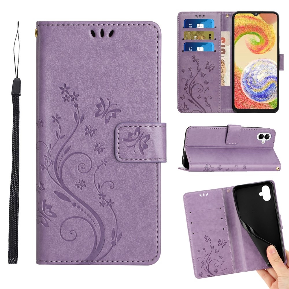 Virágok könyv tok Samsung Galaxy A06 4G-hez - világos lila