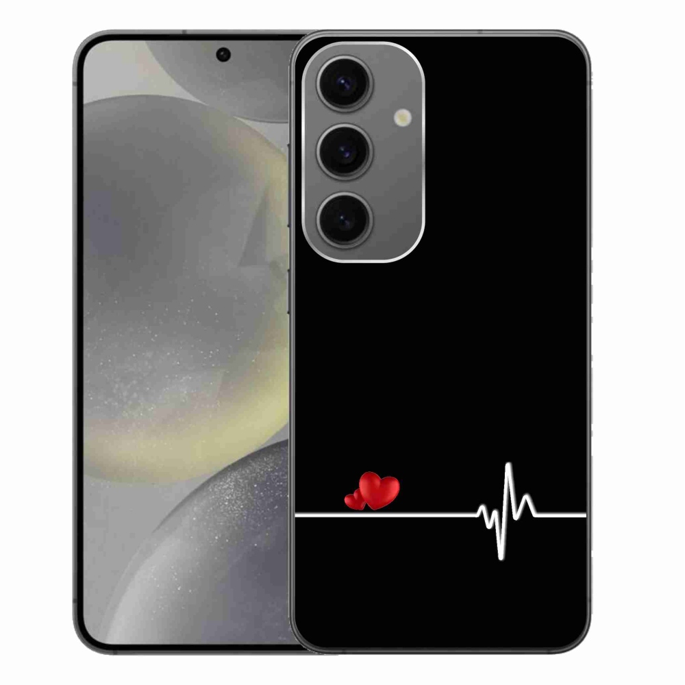 Gél borító mmCase Samsung Galaxy S24+ készülékhez - szív és szívverés fekete háttérrel