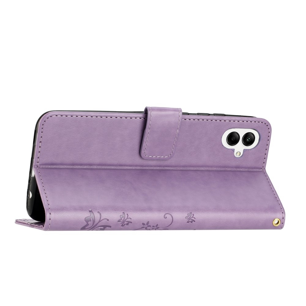 Virágok könyv tok Samsung Galaxy A06 4G-hez - világos lila