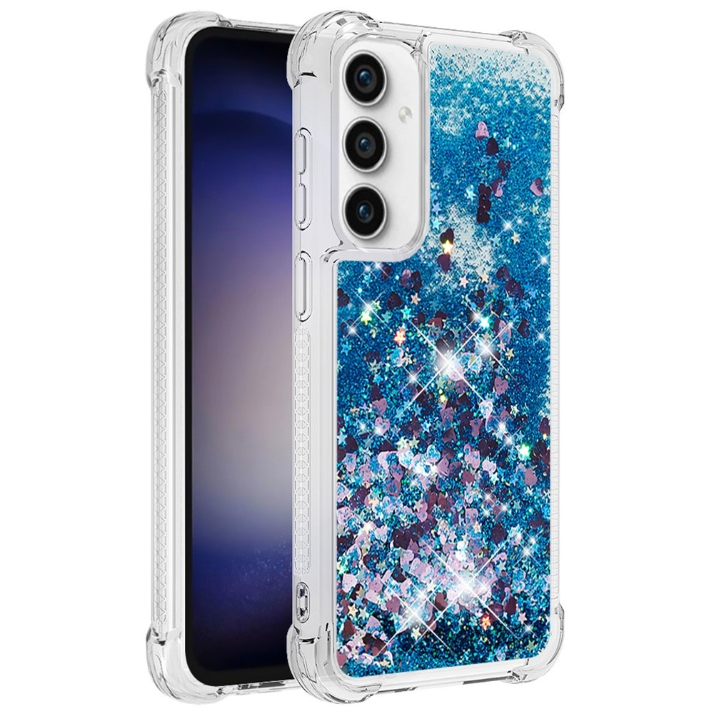 Glitter zselés homokóra hüvely Samsung Galaxy S23 FE készülékhez - kék/szívek