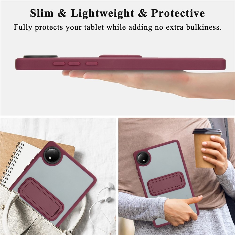 Skiny zselés tok fix hátlappal és flip állvánnyal Xiaomi Redmi Pad SE 8.7 készülékhez - bordó színű