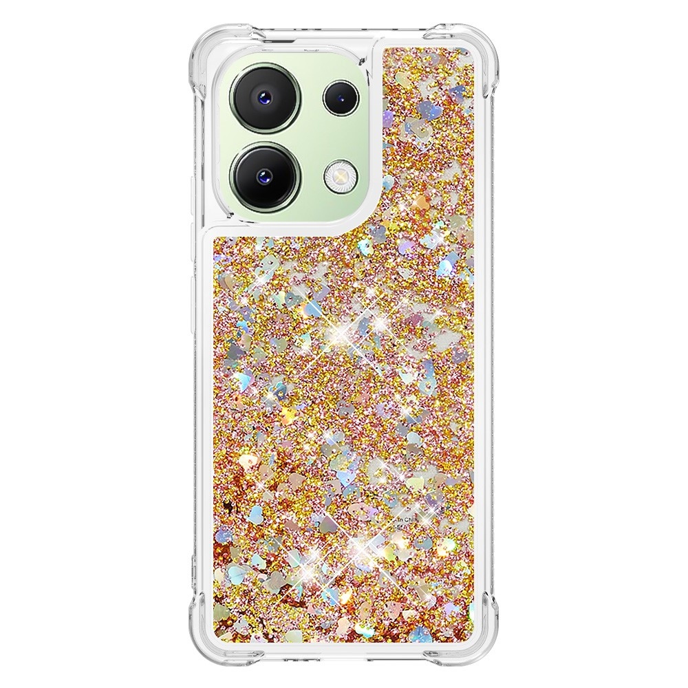 Glitter zselés homokóra tok Xiaomi Redmi Note 13-hoz - arany/szív