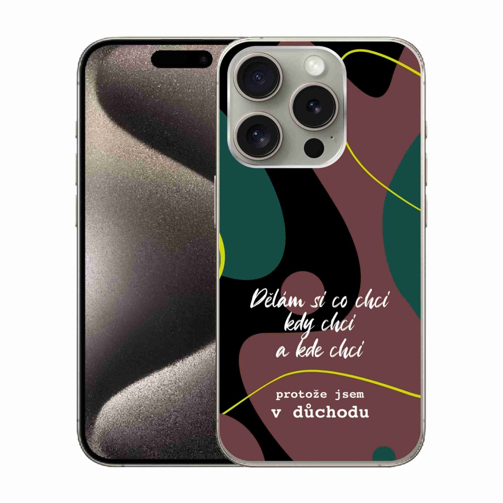 Gél borítás mmCase iPhone 15 Pro készülékhez - vicces szöveg 10 fekete háttér