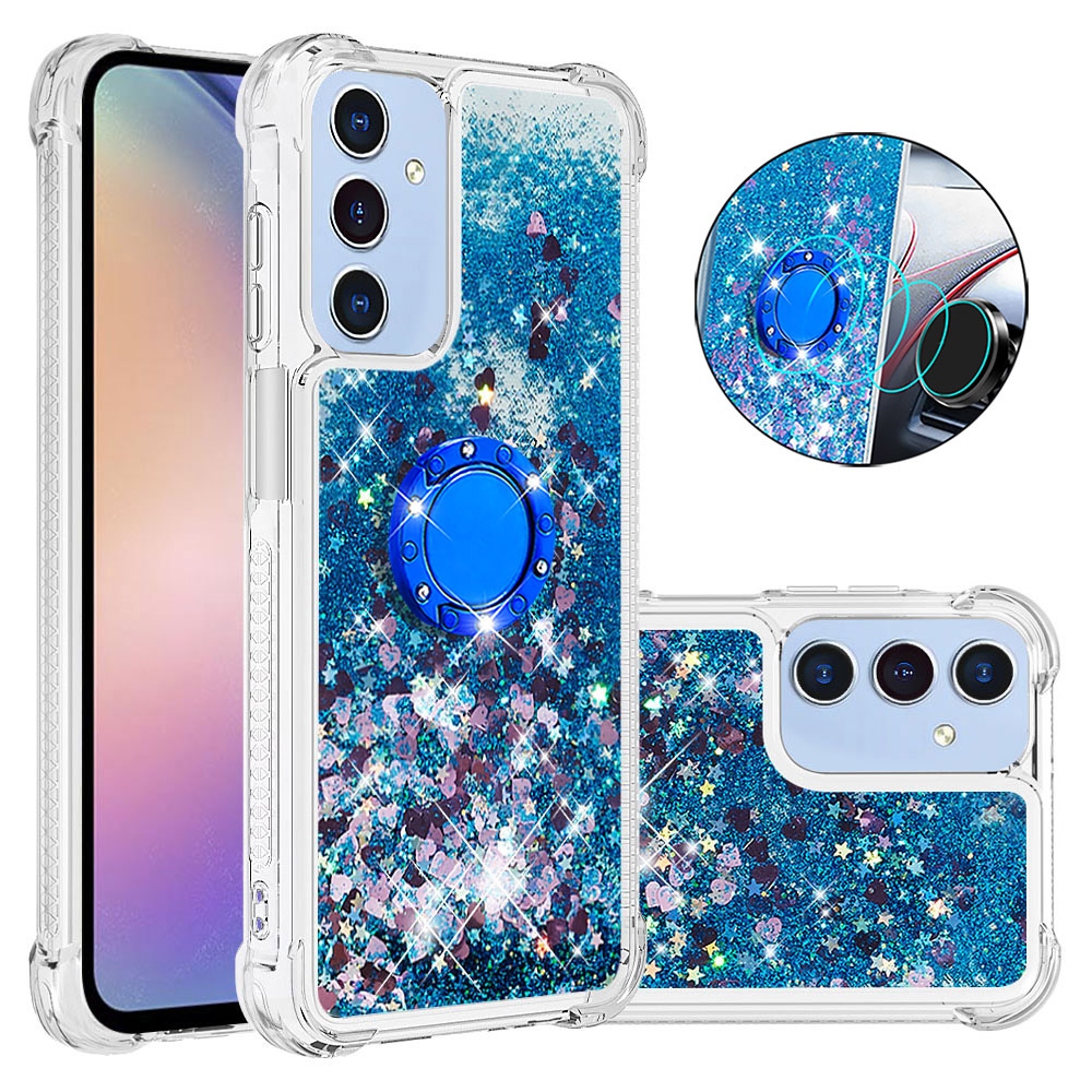 Glitt homokóra zselés tok ujjgyűrűvel Samsung Galaxy A17 4G/5G-hez - kék/szív