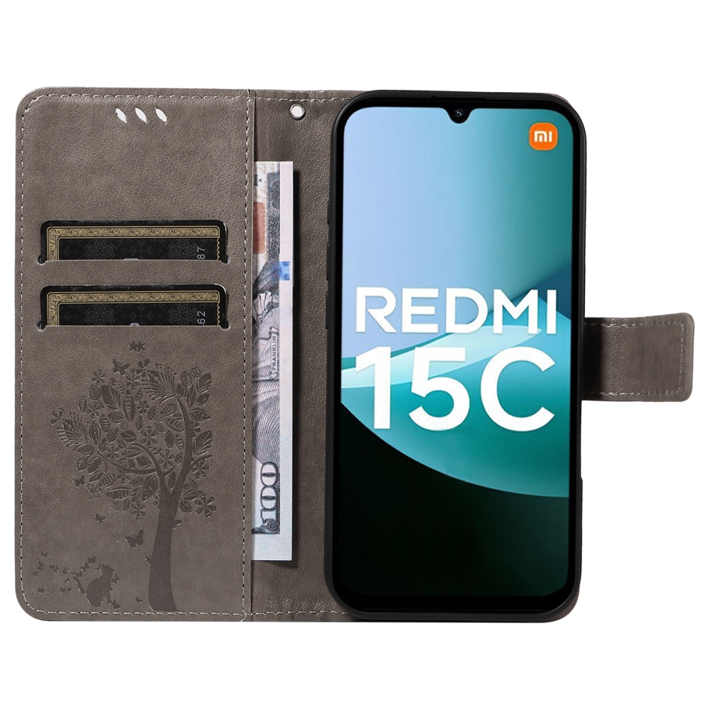 Fák könyve tok Xiaomi Redmi 15C 4G (171mm)/Poco C85 4G (171mm) - szürke