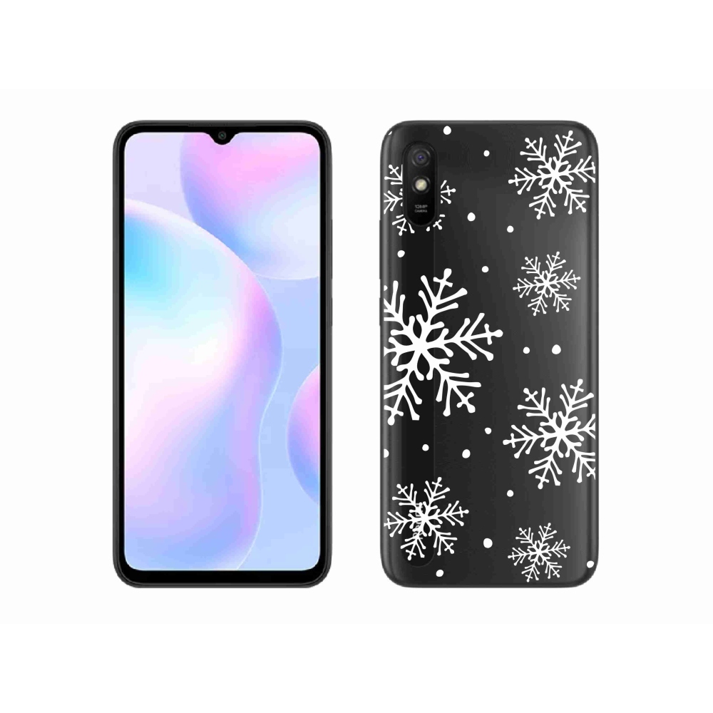 Gél borító mmCase a Xiaomi Redmi 9AT-hoz - fehér hópelyhek átlátszó háttéren