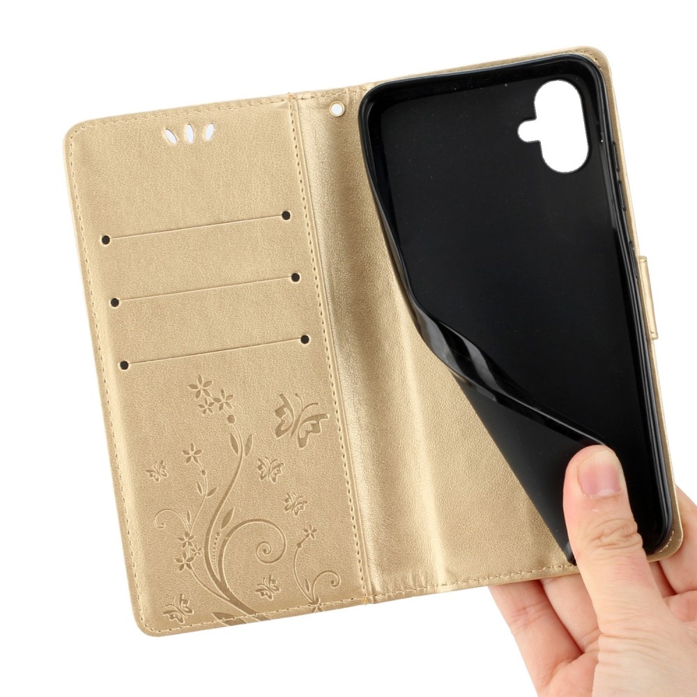 Virágok könyv tok Samsung Galaxy A06 4G-hez - arany színű