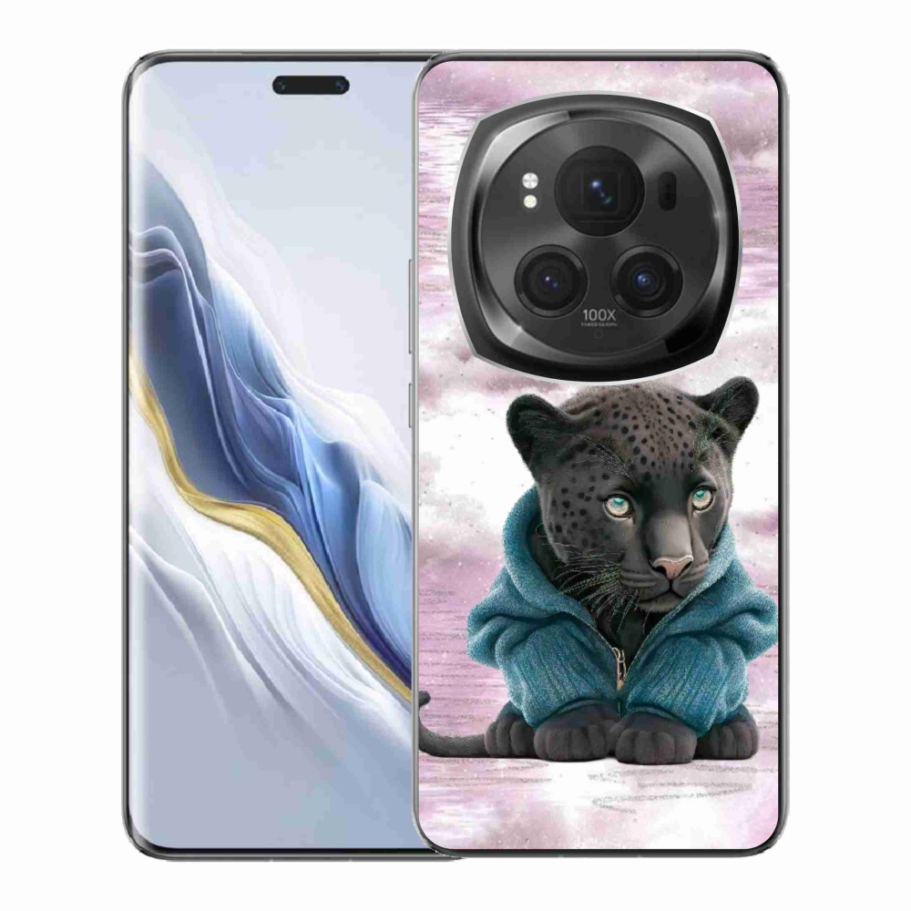 Zselés borítás mmCase a Honor Magic 6 Pro 5G készülékhez - fekete párduc pulóverben