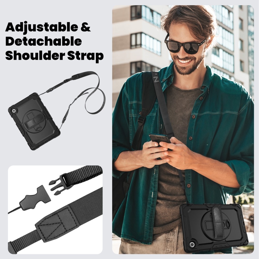 Strap Tartós borító kéztartóval és vállpánttal Lenovo Tab 10.1 (2025) - Fekete